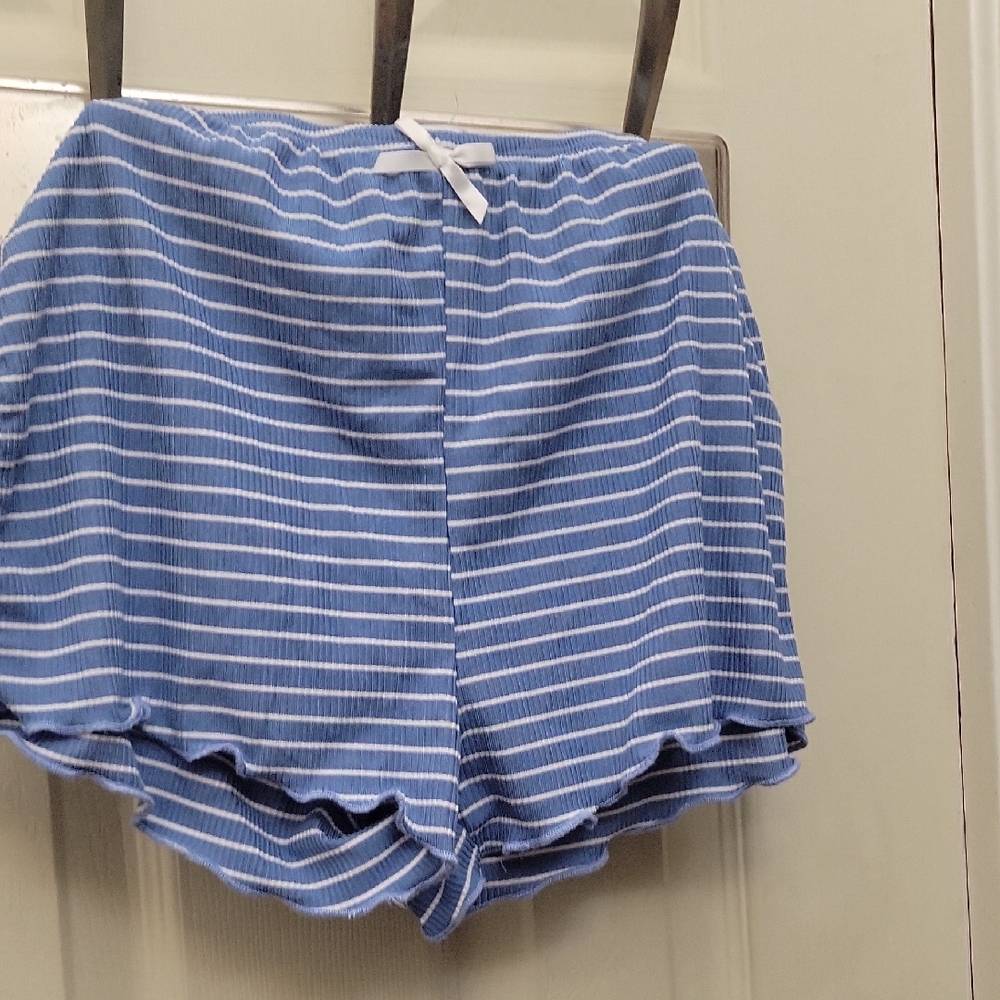 La Hearts High Waist Blue and White Striped Lounge Shorts